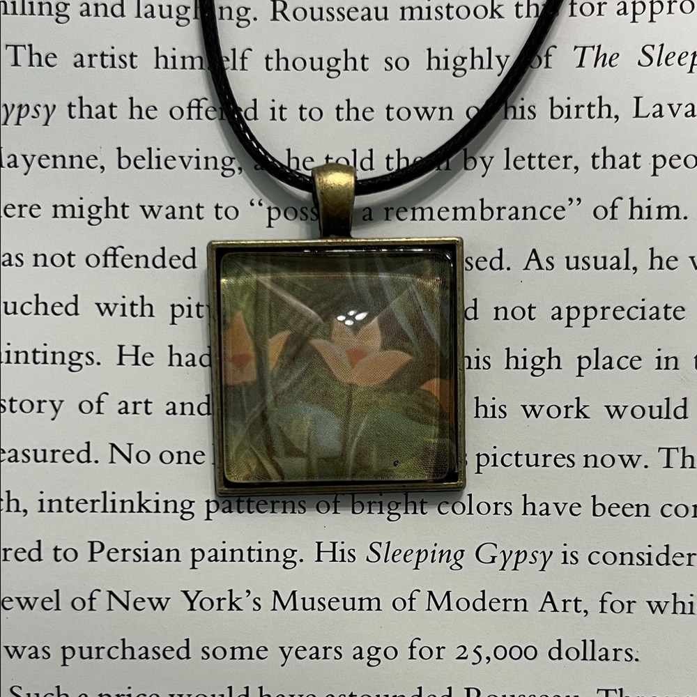 Upcycled Art Pendant Necklace 🖼️ The Equatorial Jungle by Rousseau